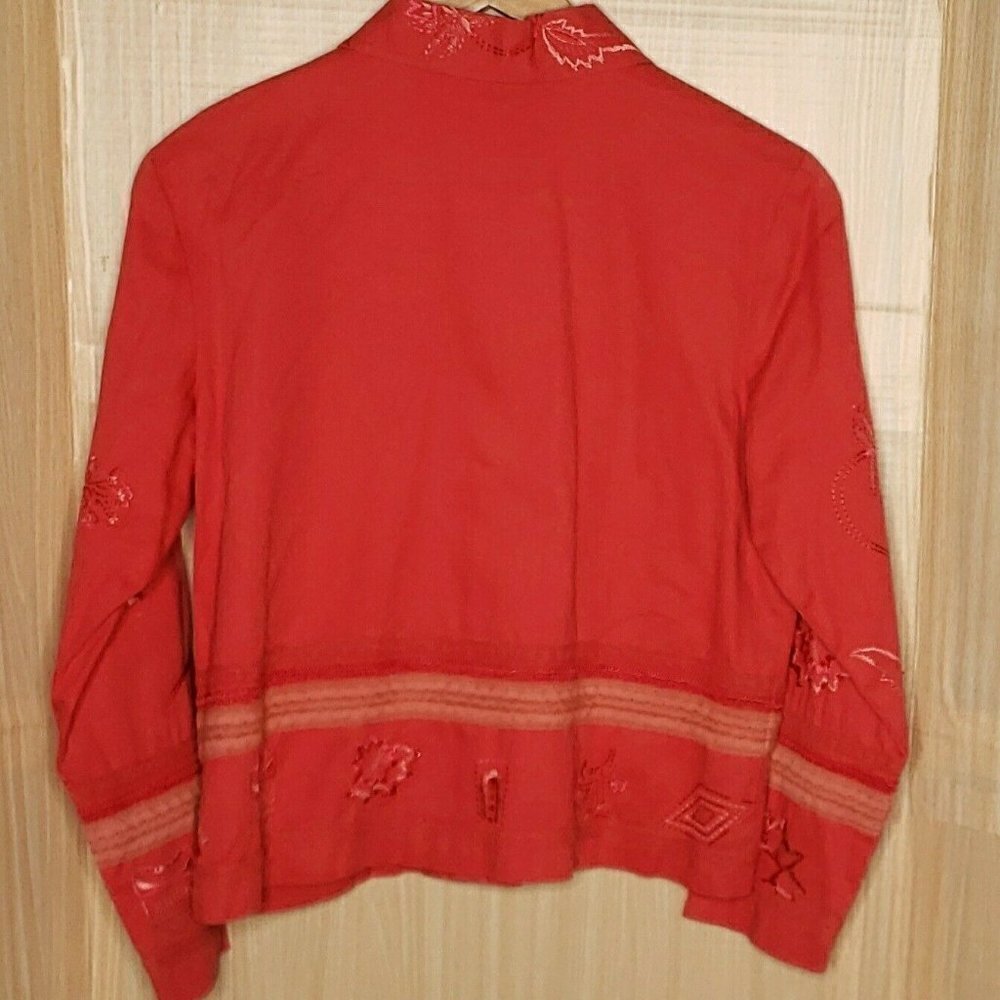 Coldwater Creek Womens Salmon Pink Lightweight Embroidered Blazer Medium - Picture 2 of 8